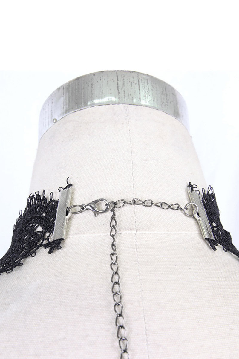 goth lace shoulder shoulder harness with adjustable neck close