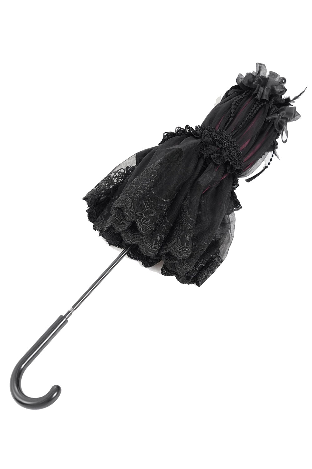 ruffled gothic lace parasol umbrella with j-shaped handle