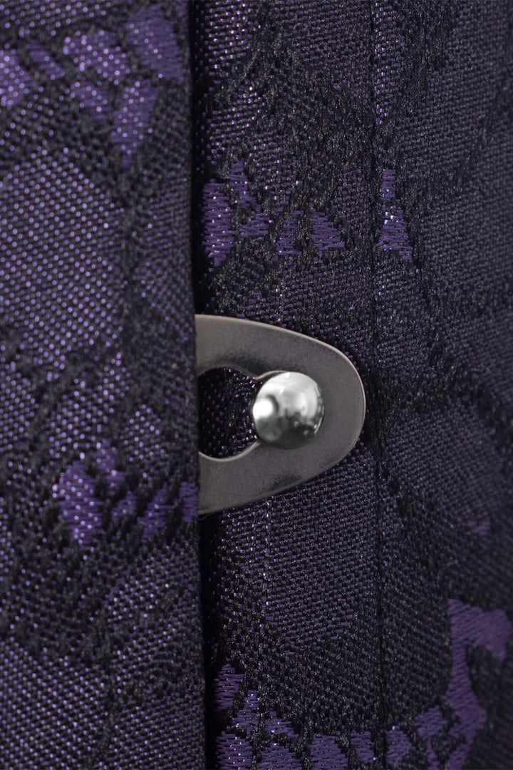 womens purple black corset with front clasp close