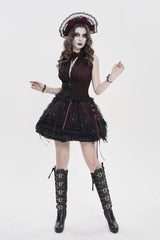 victorian gothic lace trim ruffled hat with red roses by devil fashion