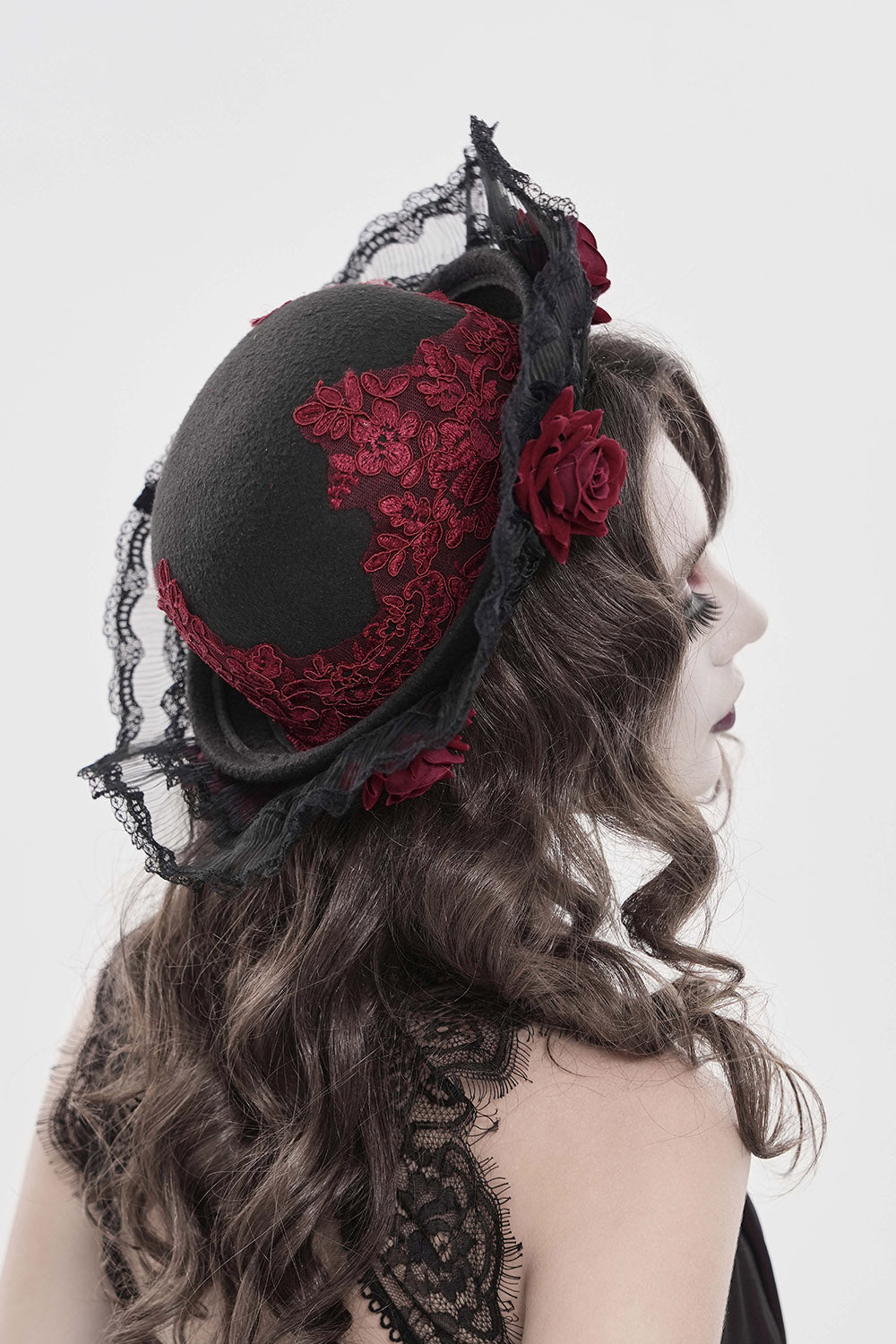 gothic lace trim ruffled hat