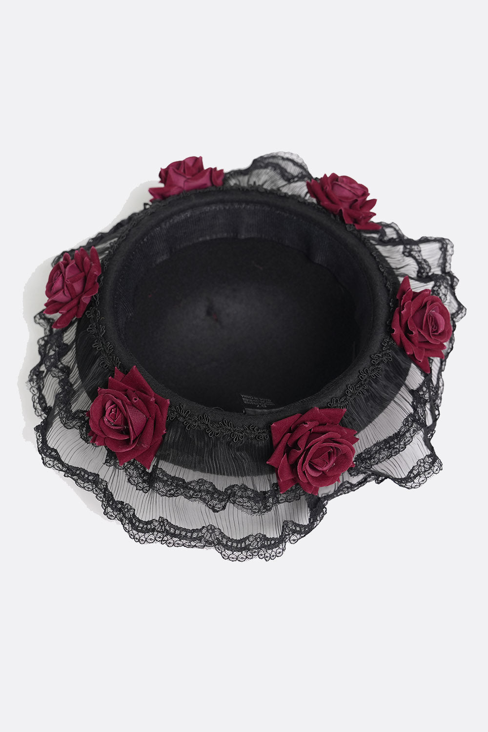 victorian goth lace trim ruffled cap with red roses