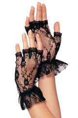 trad goth steampunk black lace fingerless gloves for women