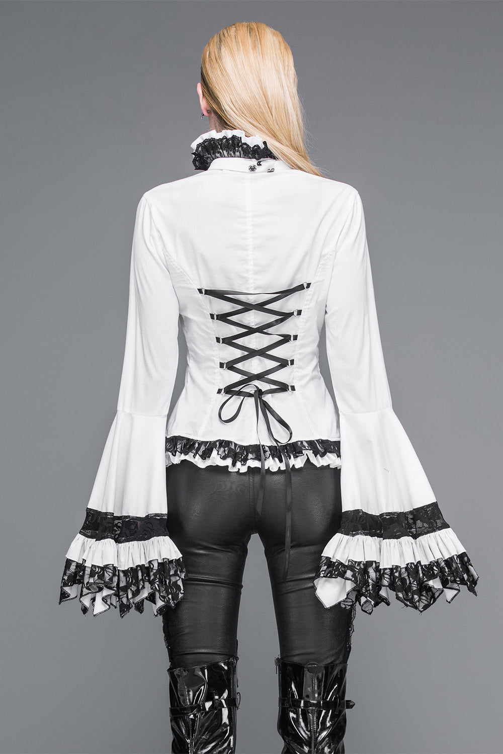 white gothic ruffled blouse with corset lacing