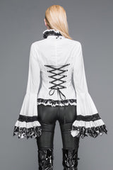 white gothic ruffled blouse with corset lacing