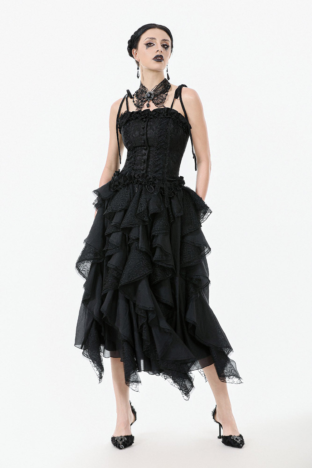 dark lolita romantic goth black Jacquard tank top 