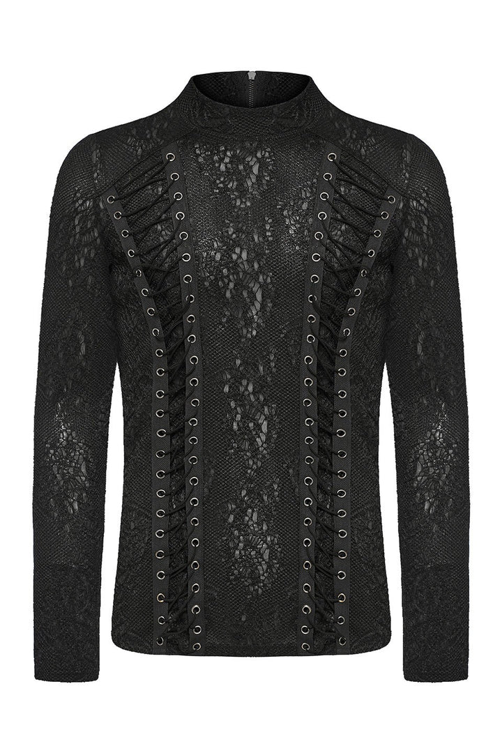 mens gothic black lace shirt