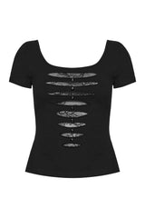 punk rock womens short sleeve shredded top