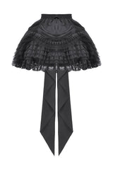 womens black layered ruffled skirt with attached train in the back