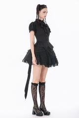 layered ruffled skirt with attached train in the back