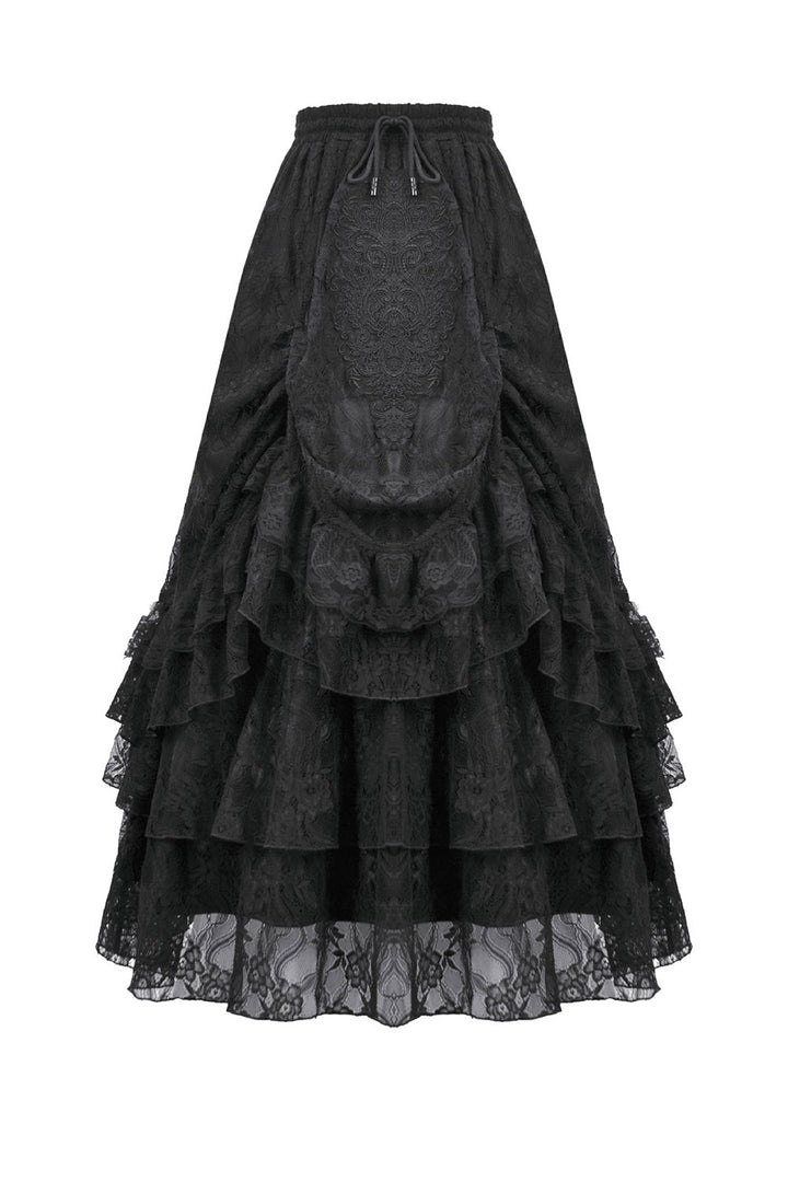 layered long maxi black lace gothic skirt