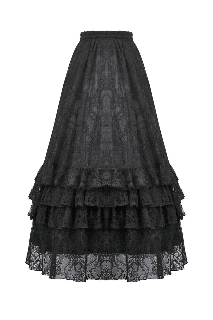 victorian long maxi black lace gothic skirt