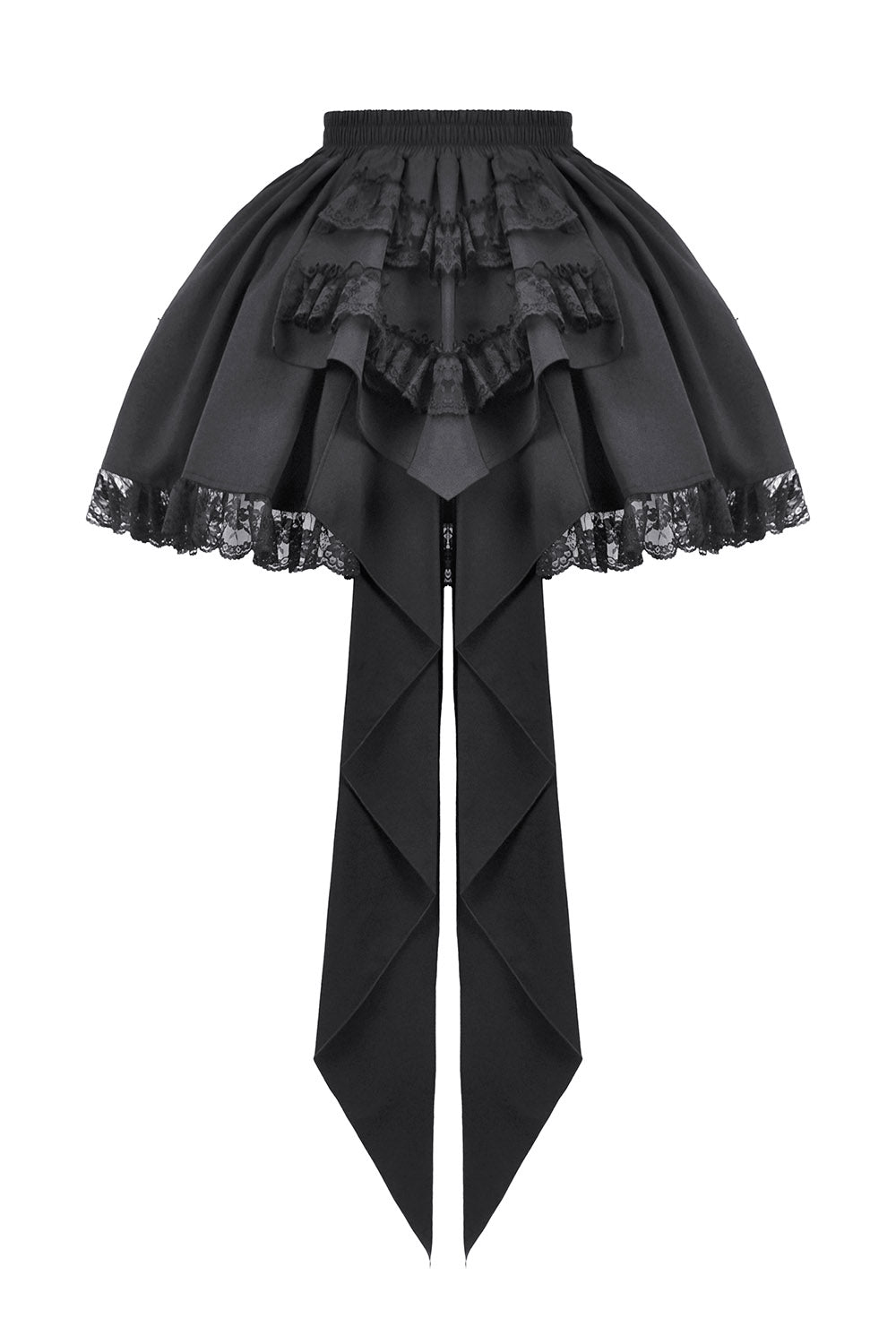 womens draped layered ruffled skirt with attached train in the back