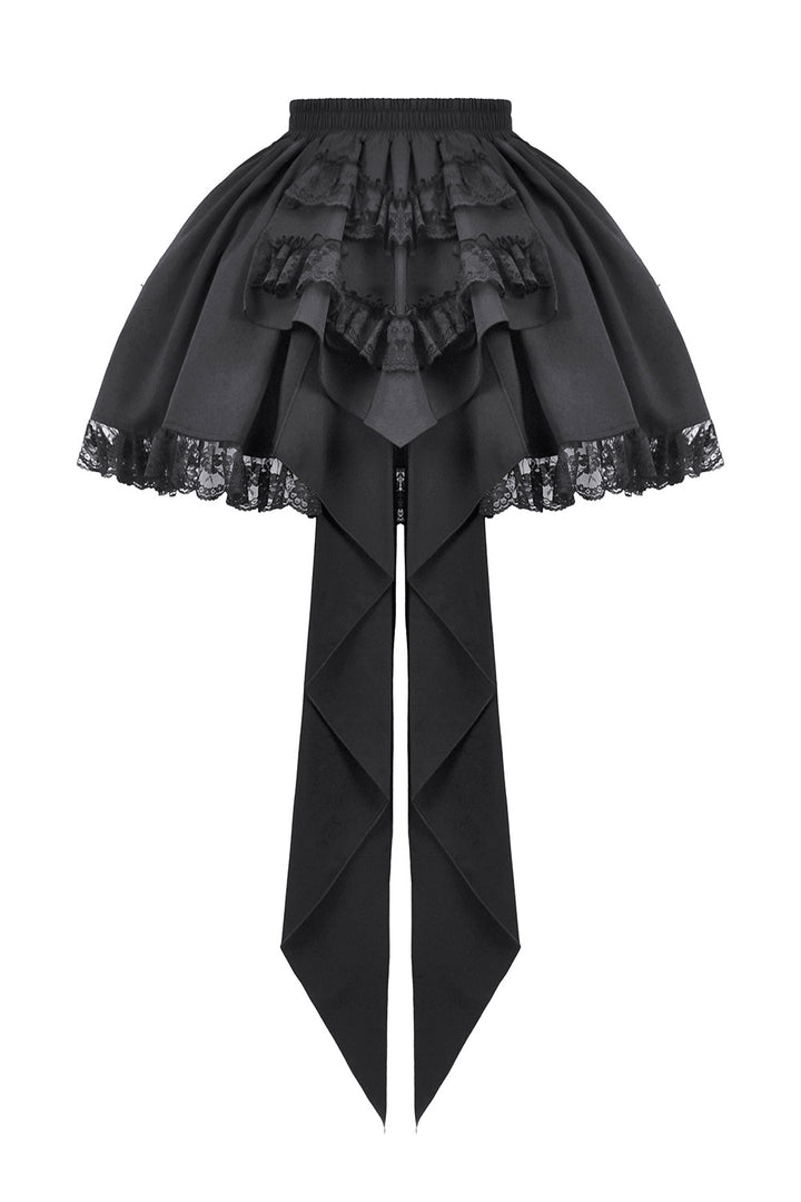 womens draped layered ruffled skirt with attached train in the back