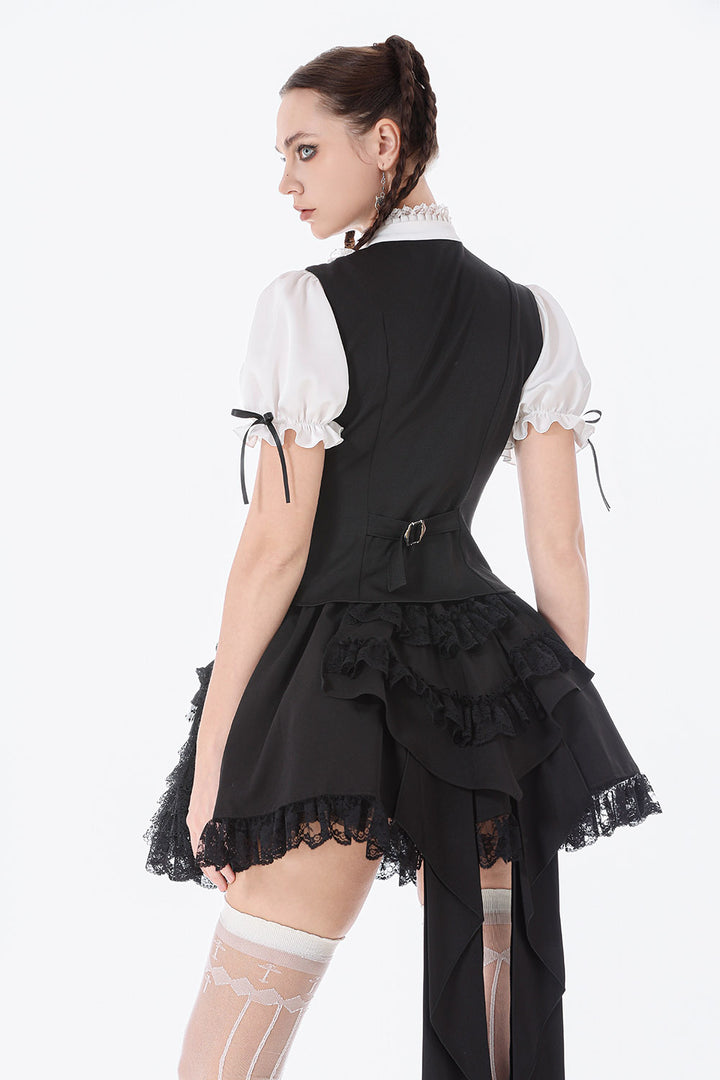 layered skirt with attached train in the back