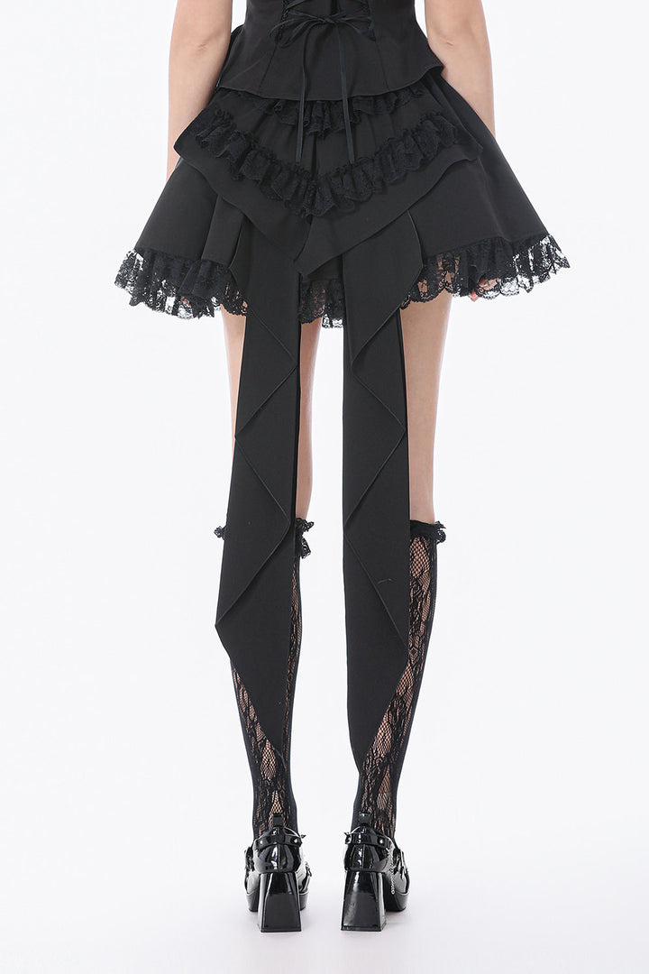 dark in love layered ruffled skirt with attached train in the back