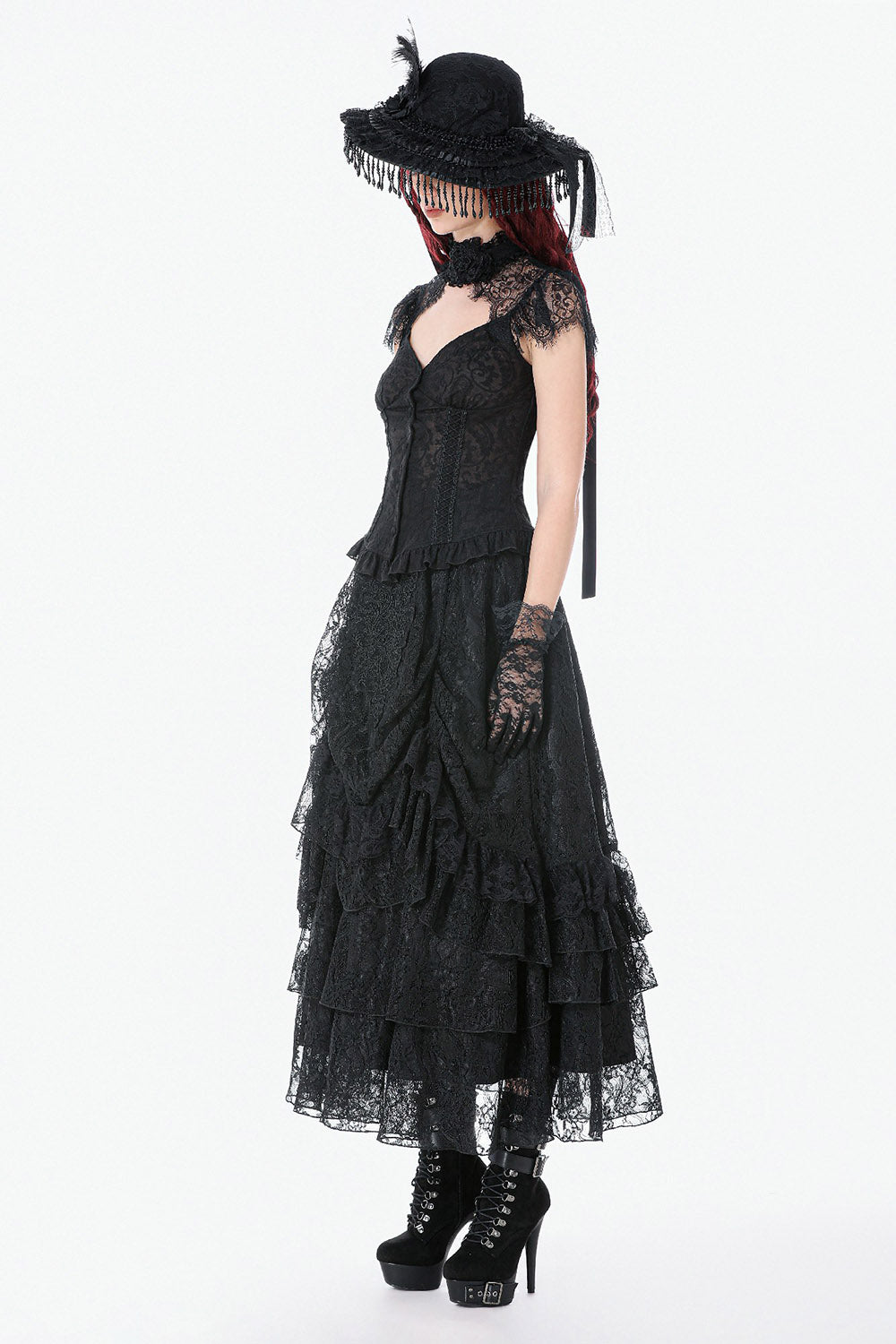 long maxi black lace gothic skirt