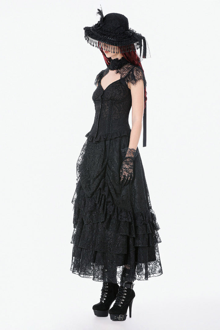 long maxi black lace gothic skirt