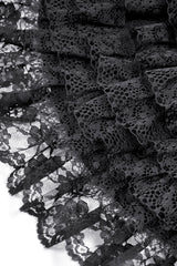 dark lolita layered ruffled skirt with attached train in the back