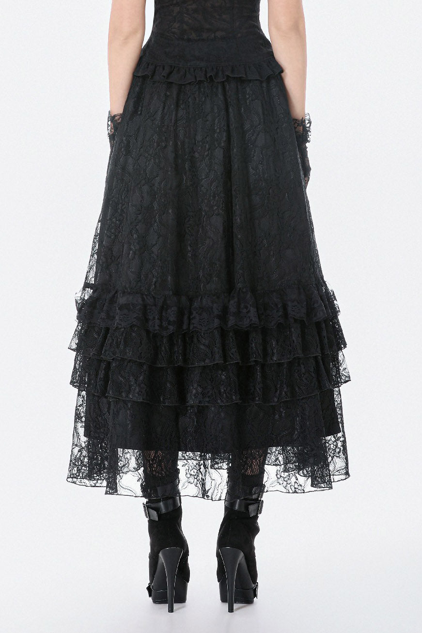ruffled long maxi black lace gothic skirt
