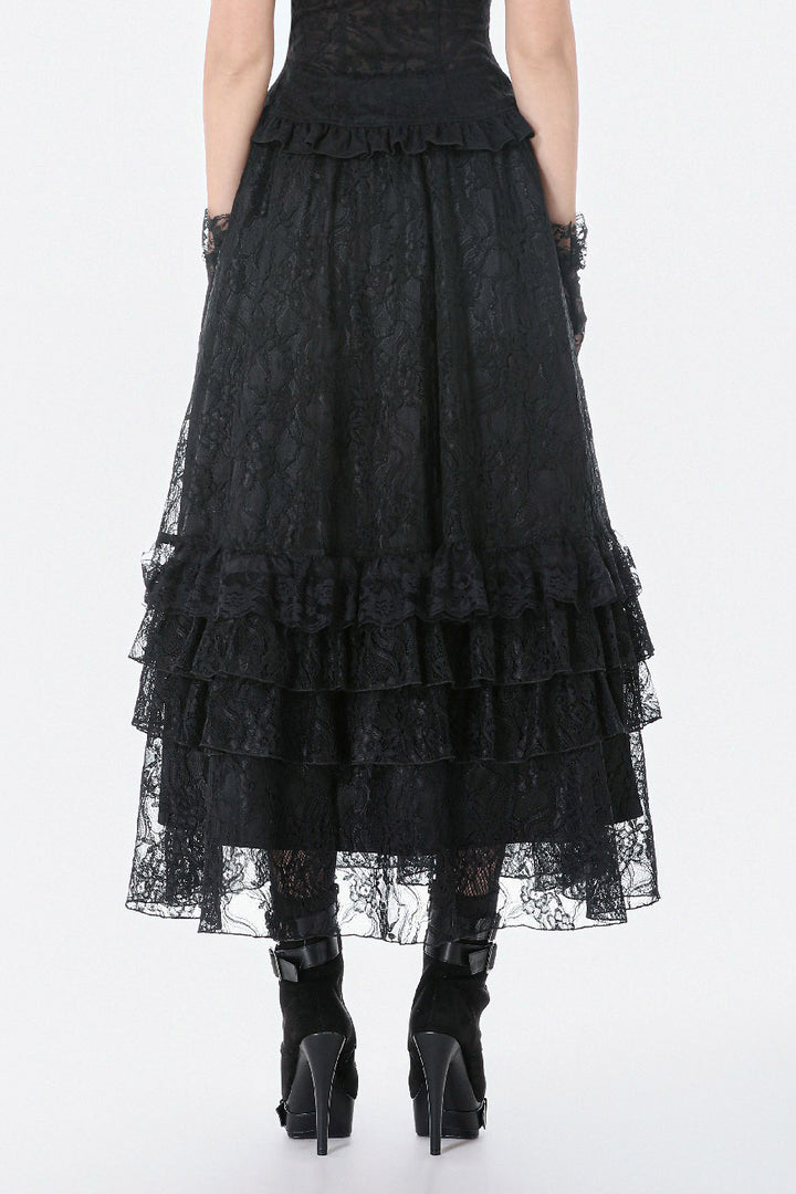 ruffled long maxi black lace gothic skirt
