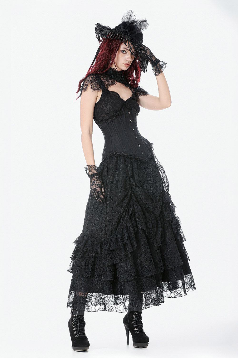 dark lolita black lace gothic skirt