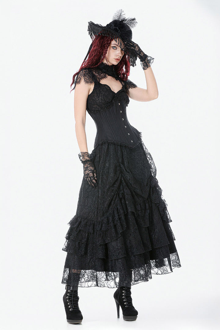 dark lolita black lace gothic skirt