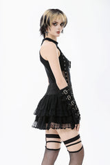 Layered black lace punk skirt for women