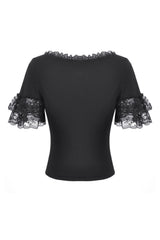 Vintage goth bodysuit top in black with lace trim