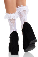 womens lace  fishnet white ruffle socks