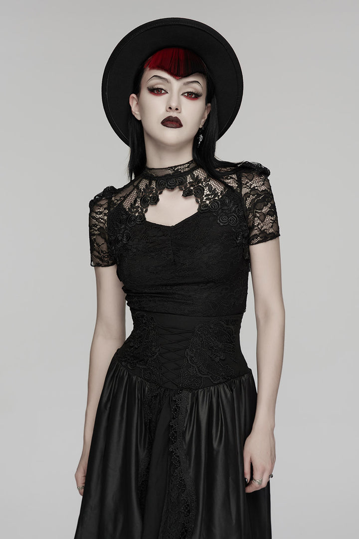 short sleeve black lace shirt by punk rave