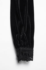 steampunk romantic goth velvet high collar blouse with lace cuffs