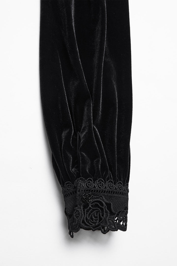 steampunk romantic goth velvet high collar blouse with lace cuffs