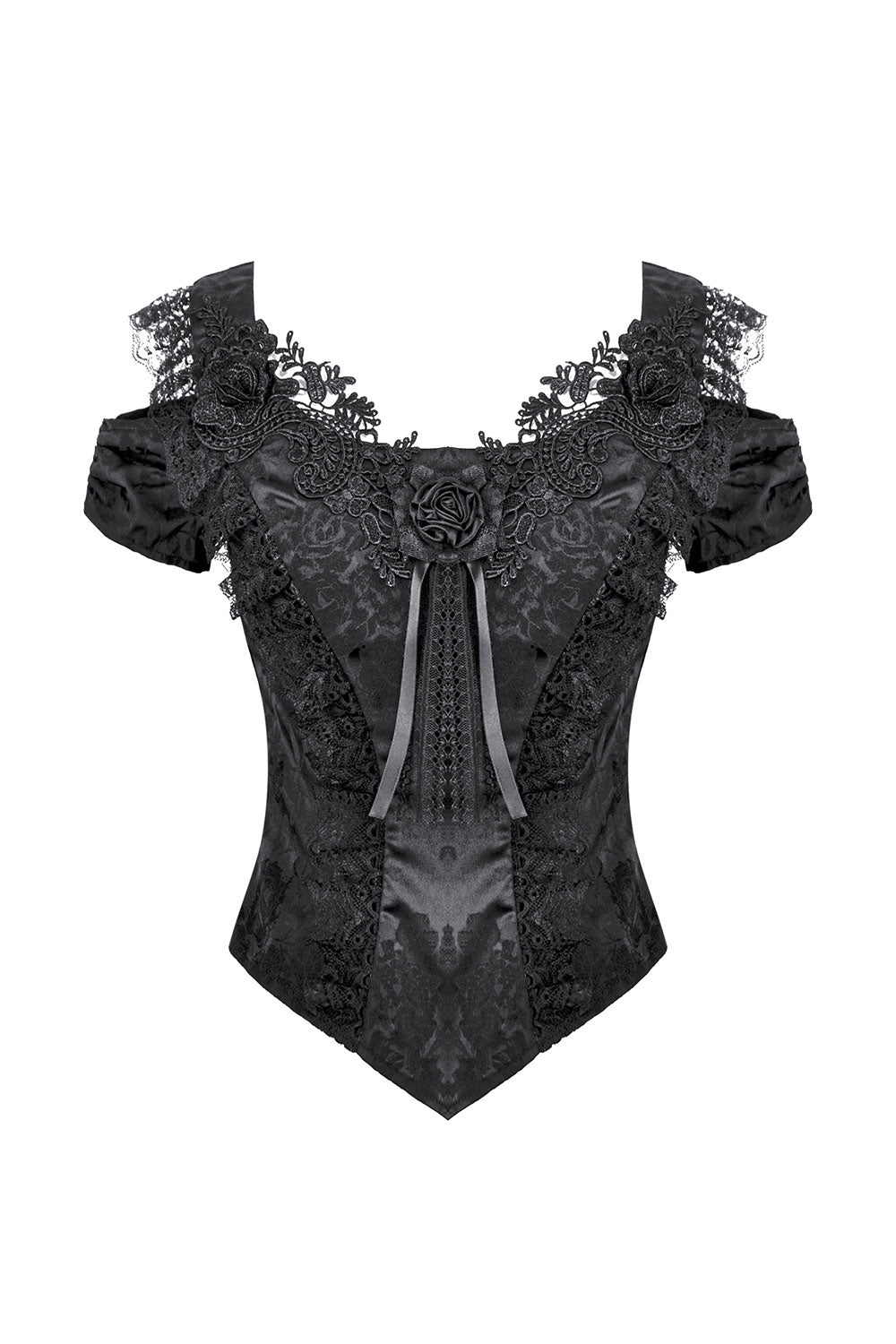 Black vintage gothic top with cutout shoulders and lace