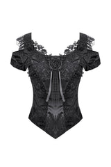Black vintage gothic top with cutout shoulders and lace