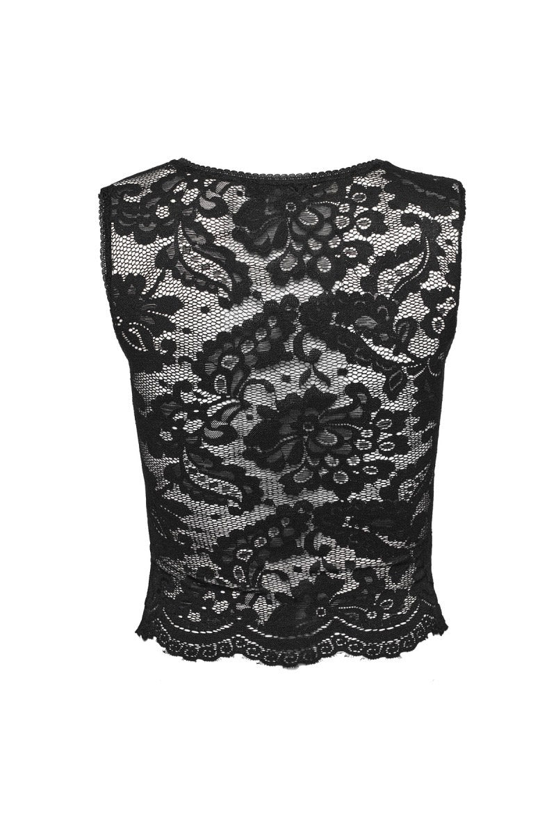 black flower lace cropped shirt
