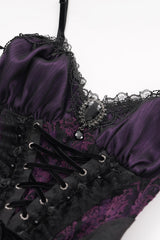 velvet purple and black lace sweetheart neckline corset
