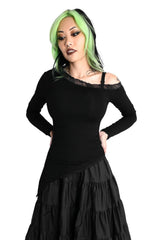 casual goth off the shoulder lace irregular hem top