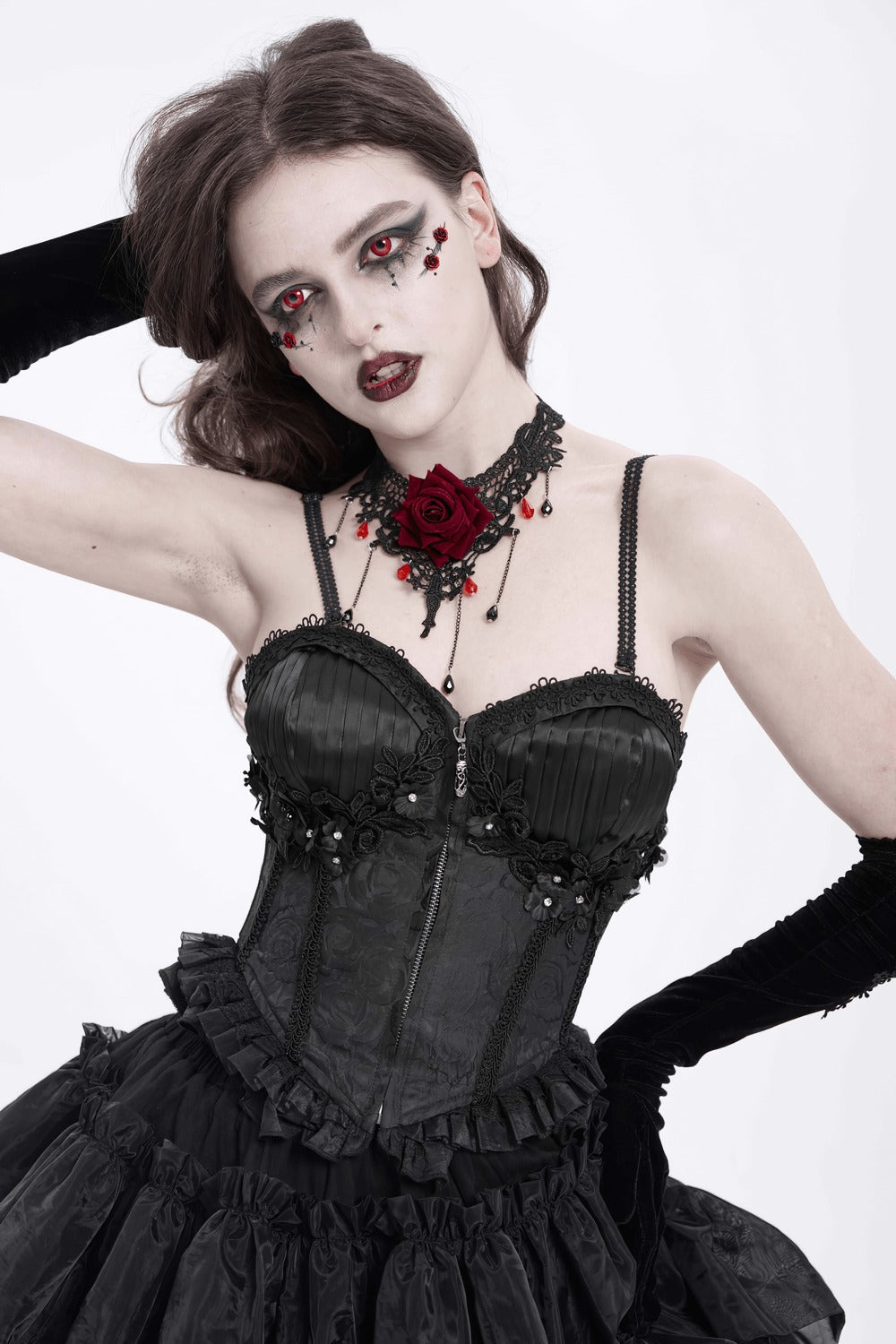 ruffled romantic goth floral corset top 