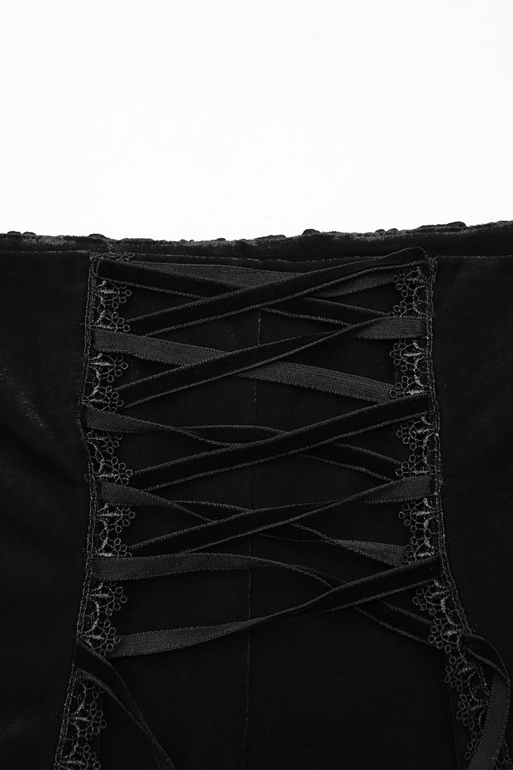 sexy womens embroidered lace floral black velvet leg slit skirt