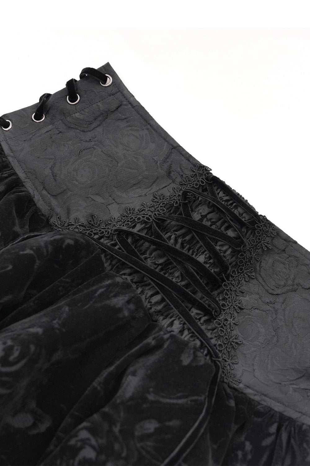 embroidered lace-up velvet mini skirt 