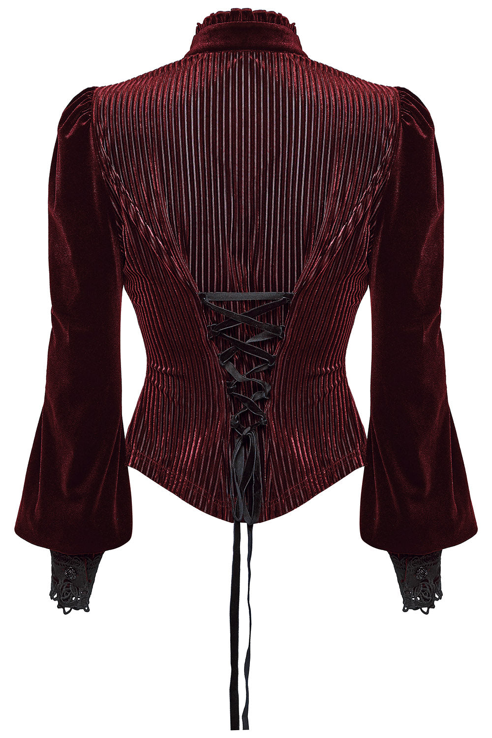ruffled collar ribbed dark red velvet vampire goth button-down blouse by punk rave