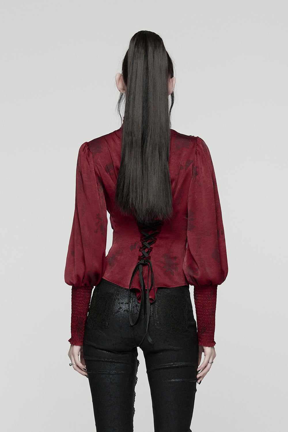 lace gothic red button-up top