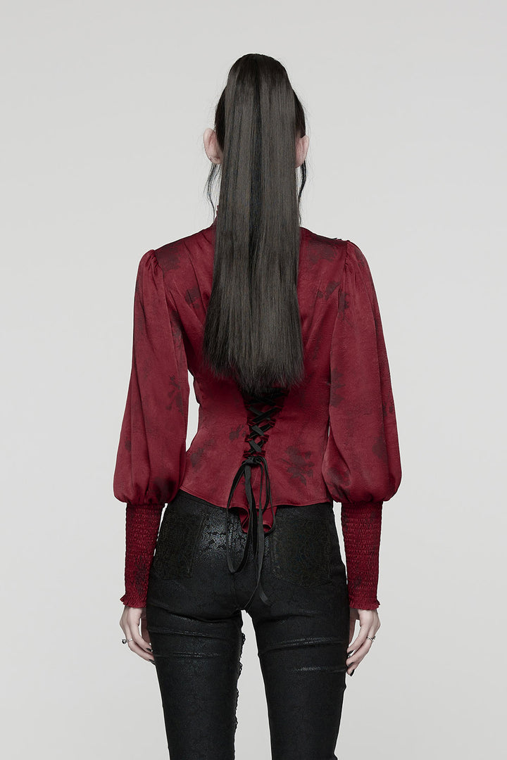 lace gothic red button-up top