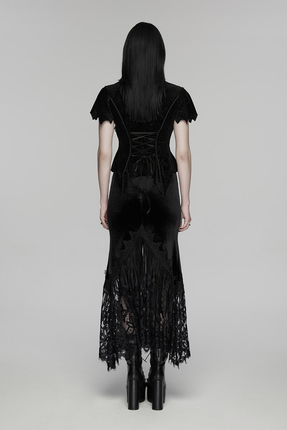 lace beaded black velvet chest keyhole cutout top