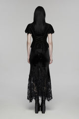 lace beaded black velvet chest keyhole cutout top