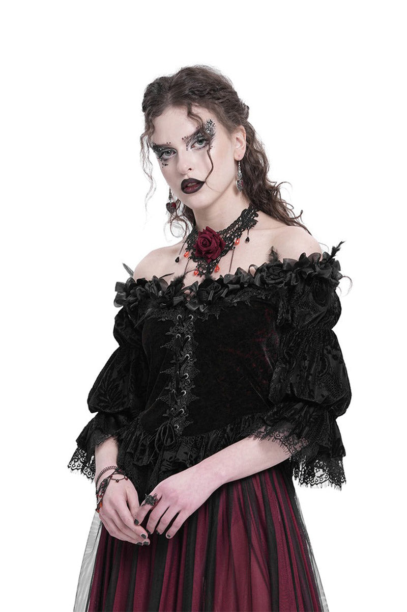 black velvet gothic lace-up corset blouse