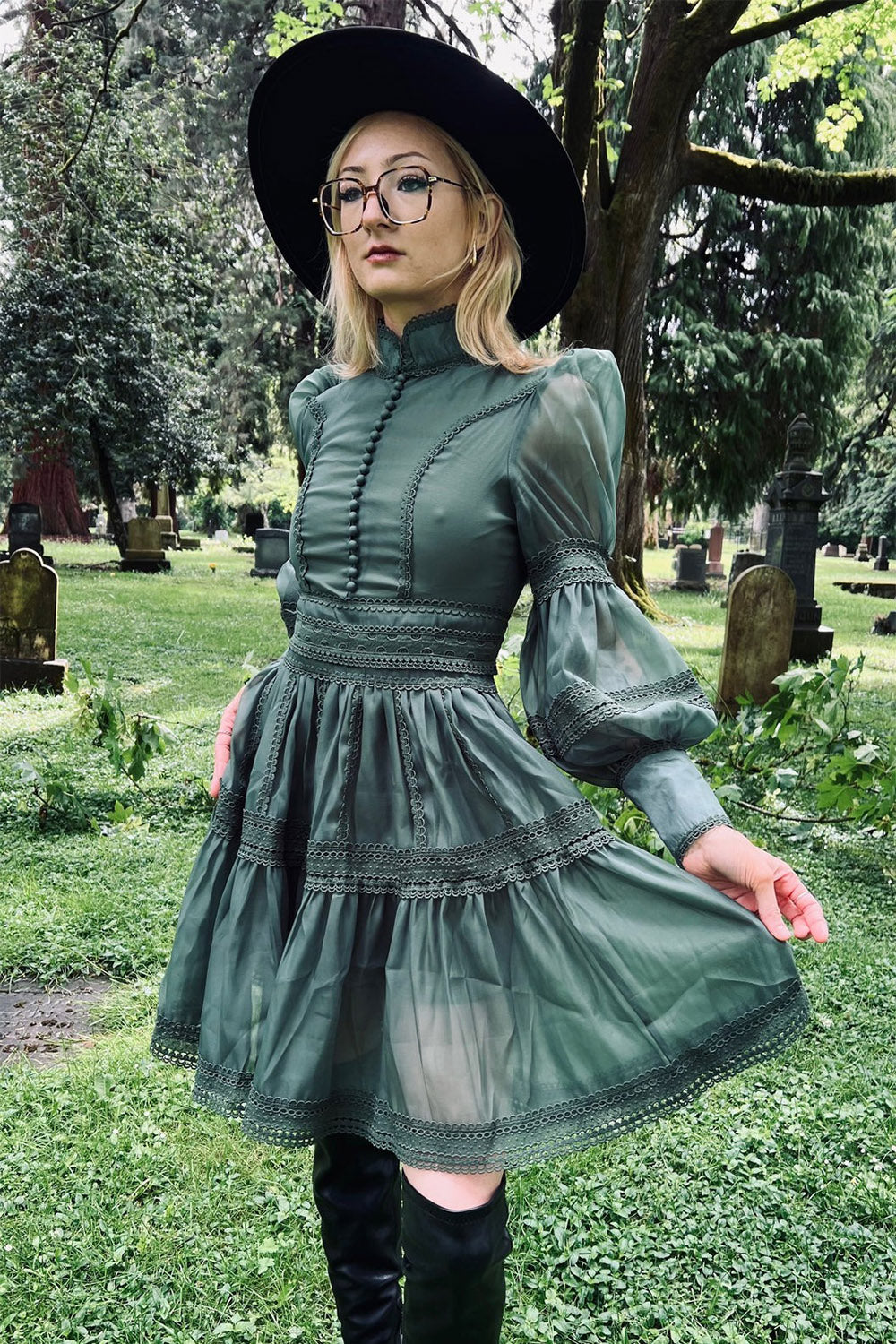 witchy green boho dress