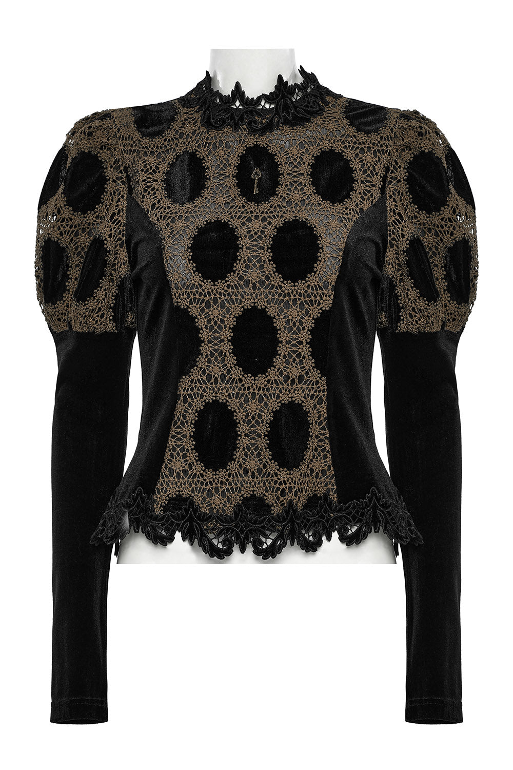 puff shoulder long sleeve lace top