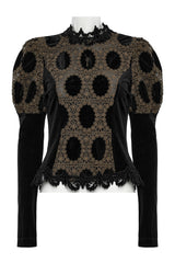 puff shoulder long sleeve lace top